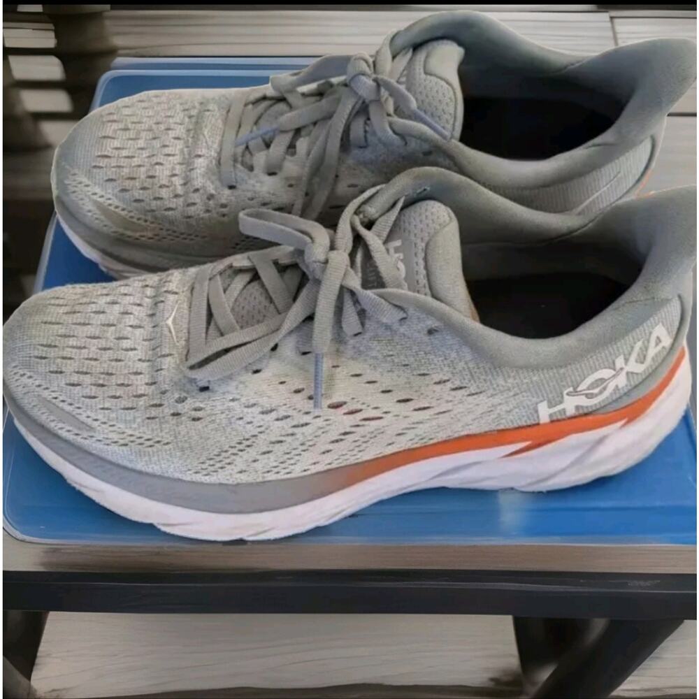 Hoka Women's Light Gray and Orange Sneakers - Picture 2 of 9